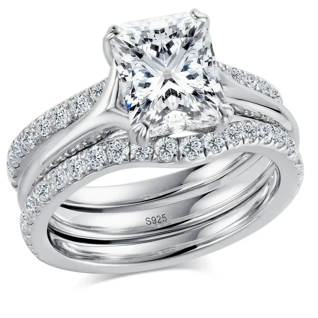 Moissanite Wedding Ring Set - 4.05cttw Radiant Cut
