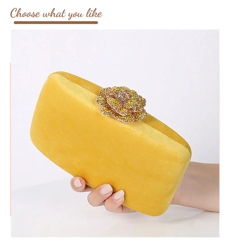 Fuzzy Tote Bag Bridal Party Clutch For Women Luxury Yellow Handbags Wedding Flannel Small Designer Bags Diamond Flower Purses