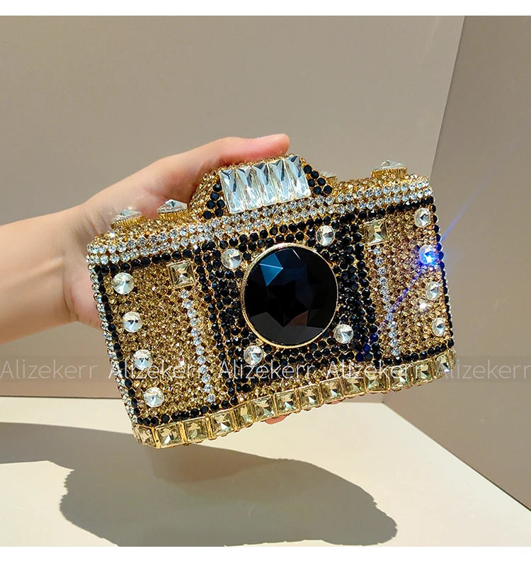 Camera-Shaped Diamond Evening Clutch