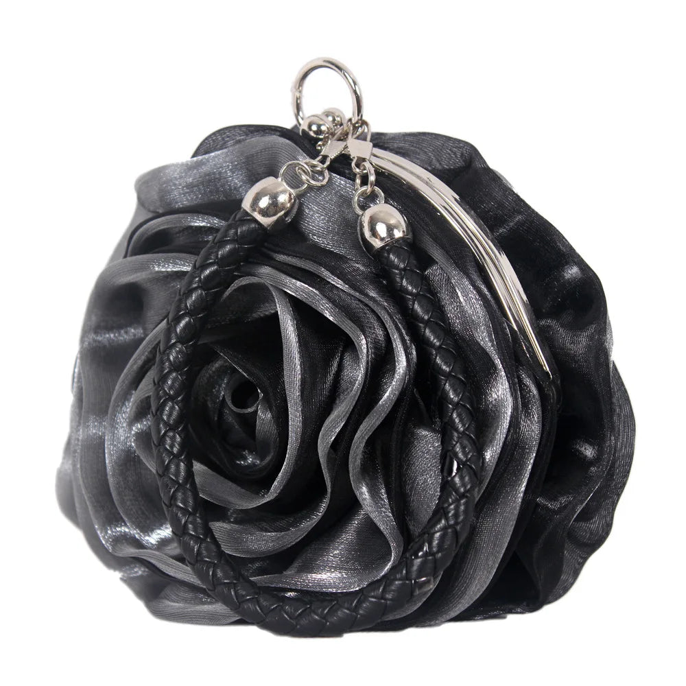 Bridal Rose Flower Evening Clutch Purse Women Bag Small Handbag Lady Silk Wedding Decorate Totes Party Bridesmaid Gift Purses