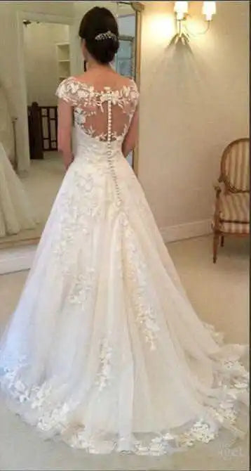 Vintage Lace Cap Sleeve A-Line Wedding Dress