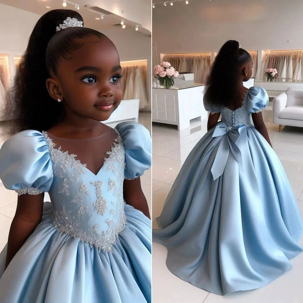 Custom Light Blue Lace Off Shoulder Flower Girl Dress First Christmas Dress Wedding Party Gown for Girls فساتين اطفال