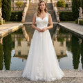 Modern A-Line Sleeveless Wedding Dress for Brides Customized Tulle Appliques V-Neck Lace Up Back Bridal Gowns Vestido De Novia