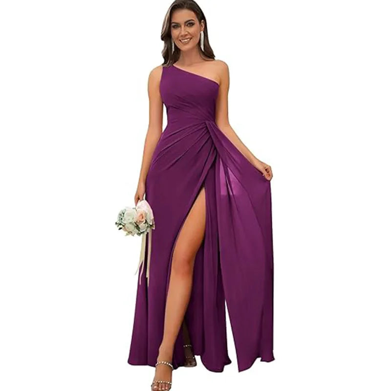 One Shoulder Draped Chiffon Bridesmaid Dress