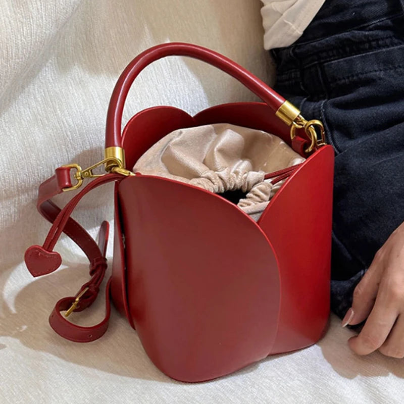 Red Bride Petal Bucket Bag Women Handbag New Vegetable Basket Crossbody Bag Single Shoulder Bag