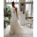 Customized Bohemian Wedding Dresses V Neck Appliques Lace Tulle Ivory Elegant Prom Gowns A-Line Bride Boho Vestidos De Novia