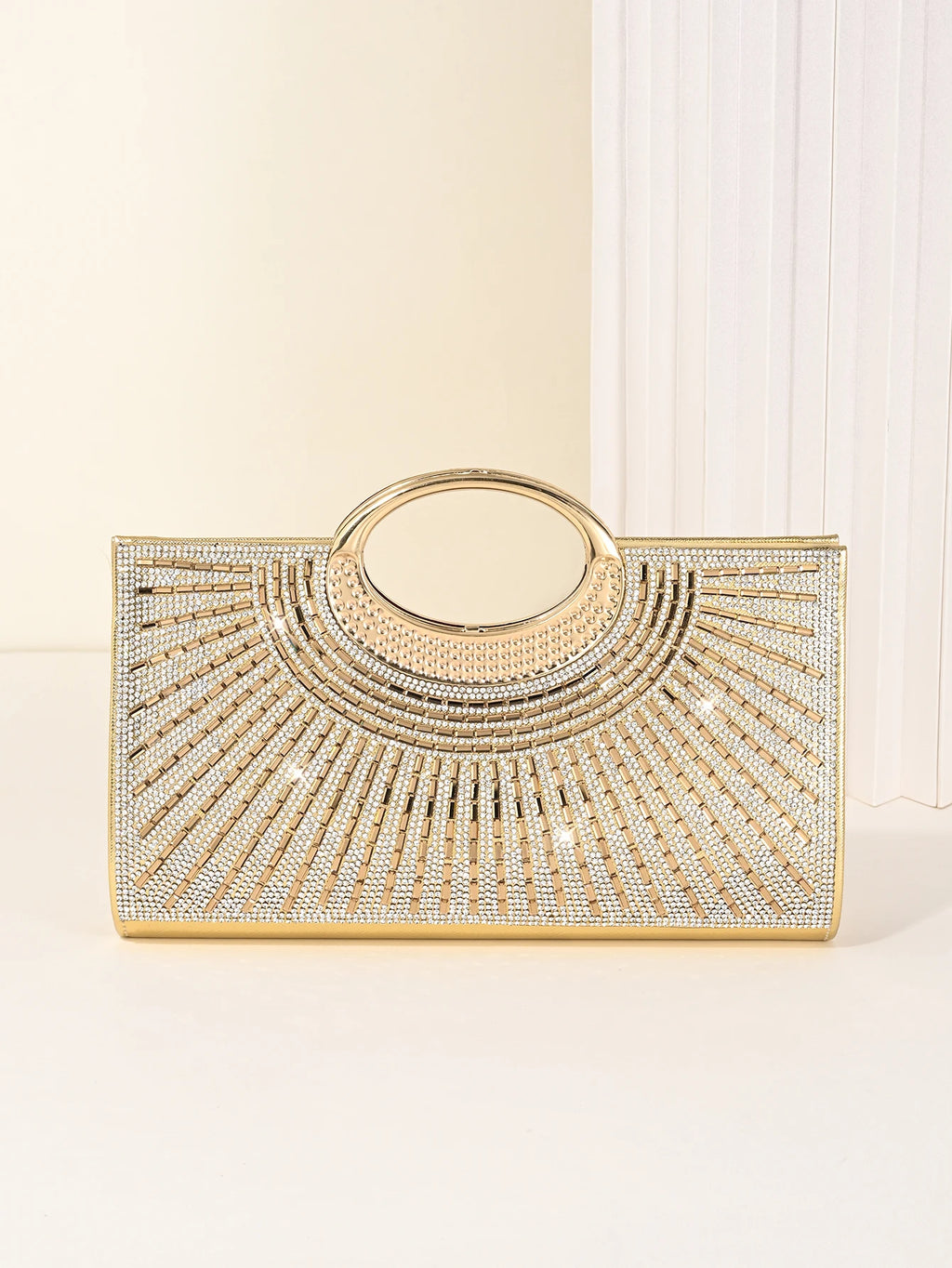 Women's Dinner Bag, European and American Retro Big Ring Clutch, Advanced Texture Diamond Flash Bridal Dinner Bag