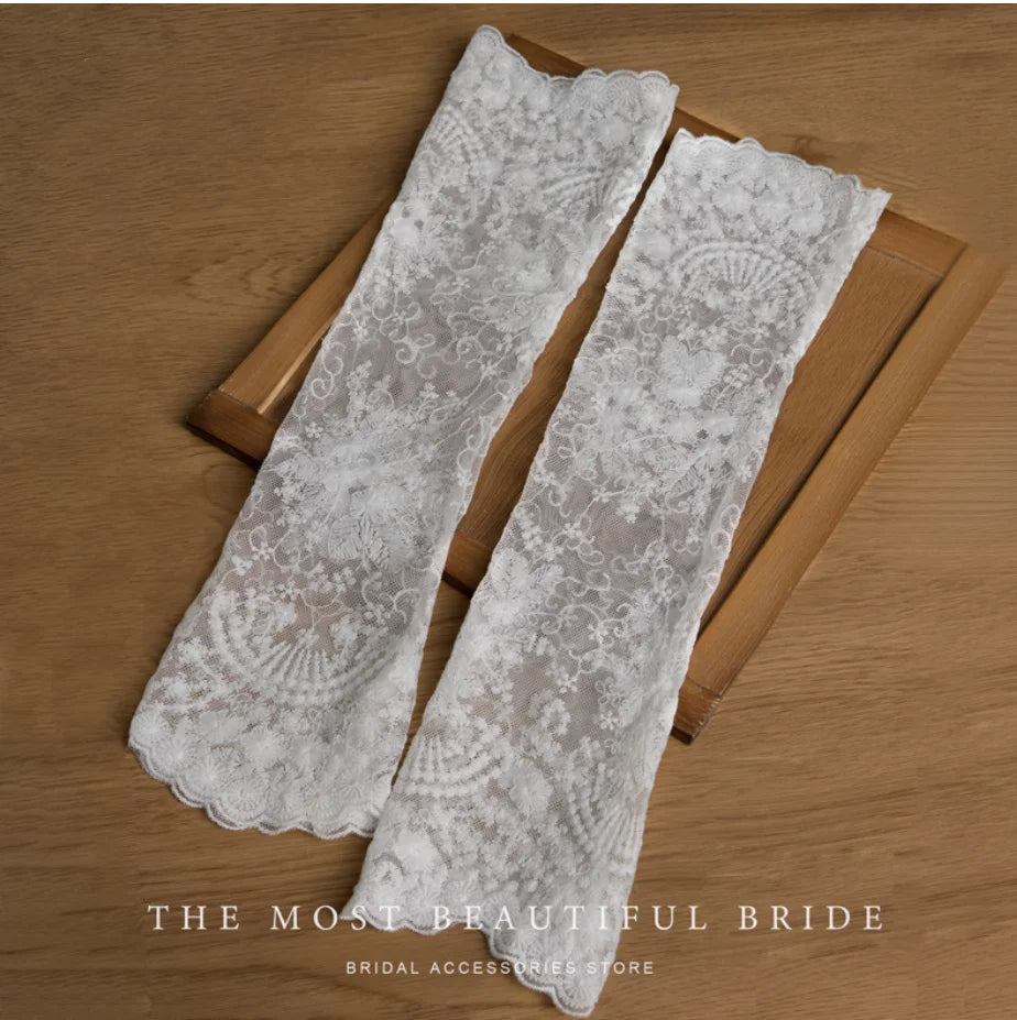 Lace Bridal Gloves Wedding Accessories Fingerless White Elbow Covers Arms Long Sleeves Gloves For Women Bachelorette Party Bride