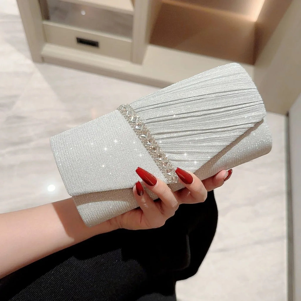 Women's Wedding Clutch Bag Luxury Rhinestone Bow Handbag Banquet Evening Party Purse Chain Diagonal Shoulder Bags For Women