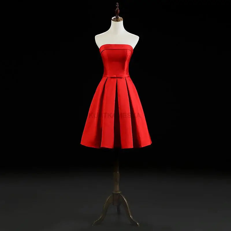 Strapless Satin Bow-Back Mini Dress