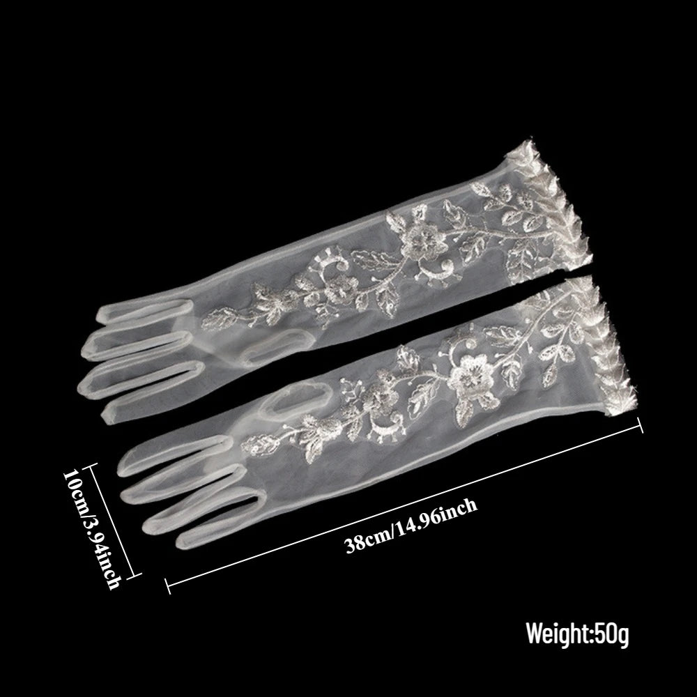 French Vintage Lace Bridal Gloves Wheat Edge Design White Gloves Wedding Accessories Women's Gloves Versatile for Wedding Props