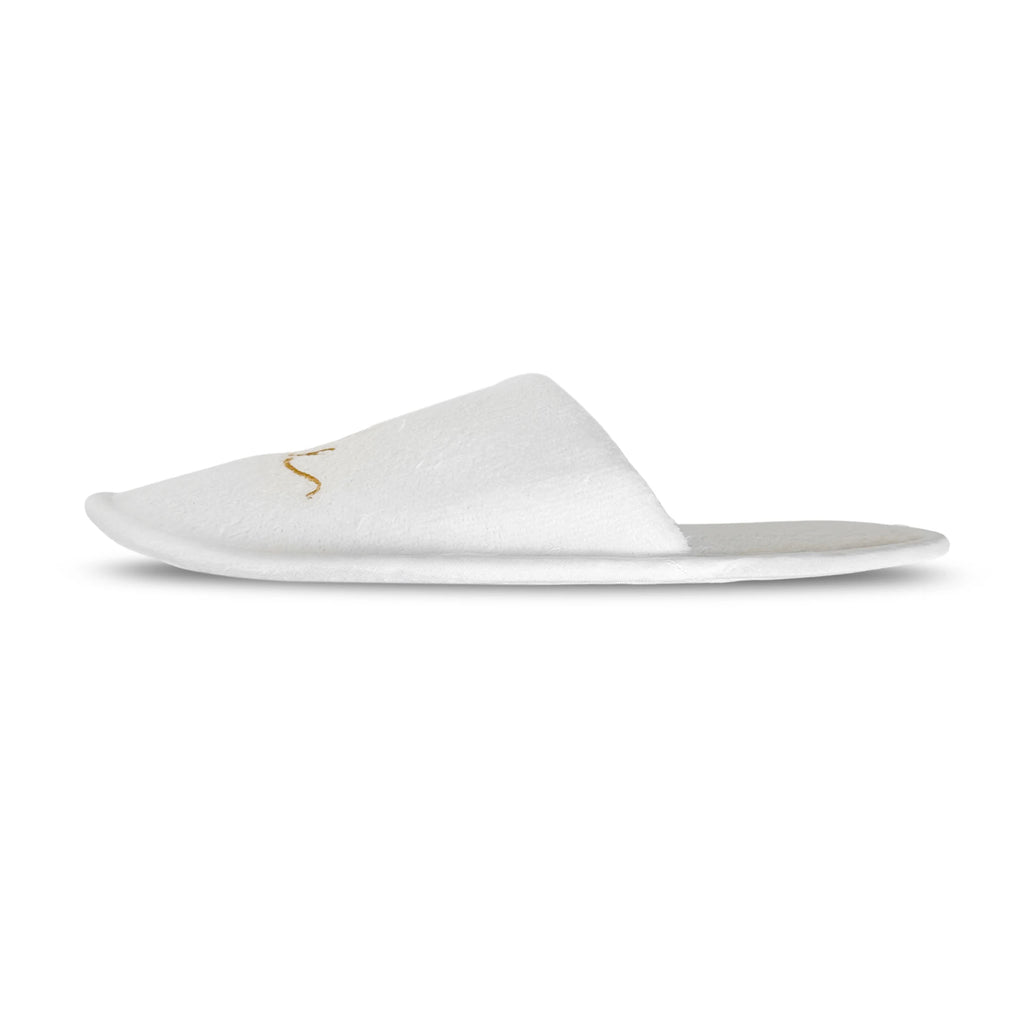Bridal Party Slippers Set, Close-toe With Golden & Pink Embroidery, Lightweight Plush Cozy Flats, Non-slip Soft Sole For Bride