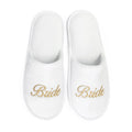 Bridal Party Slippers Set, Close-toe With Golden & Pink Embroidery, Lightweight Plush Cozy Flats, Non-slip Soft Sole For Bride