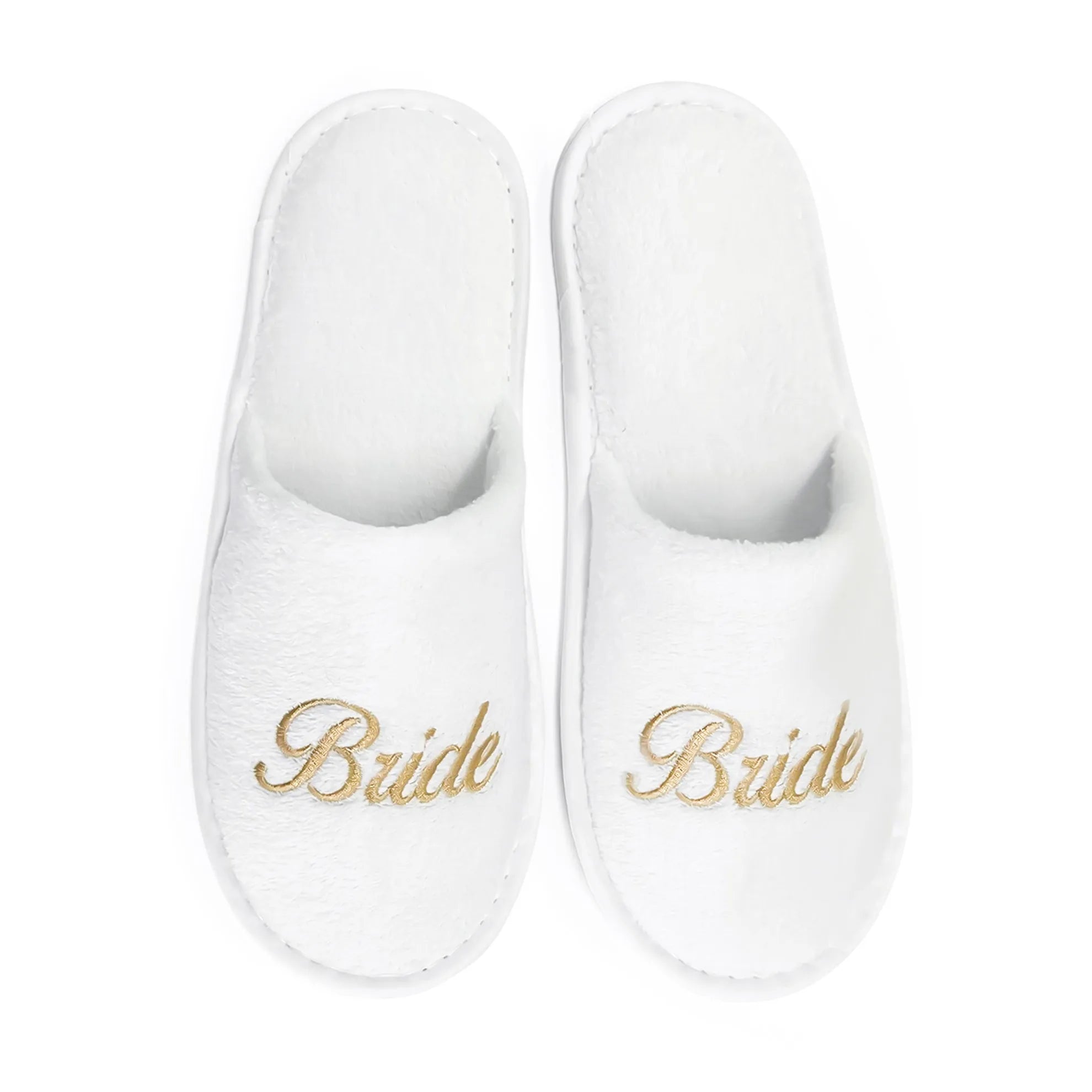 Bridal Party Slippers Set, Close-toe With Golden & Pink Embroidery, Lightweight Plush Cozy Flats, Non-slip Soft Sole For Bride