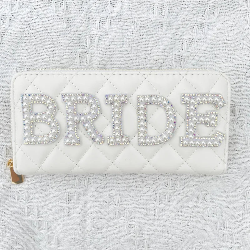 Luxury Bride Clutch Purse Boho Women Wallet  PU Wallet White Coin Purse Letter Wallet Creative Bridesmaid Storage Bag Gift