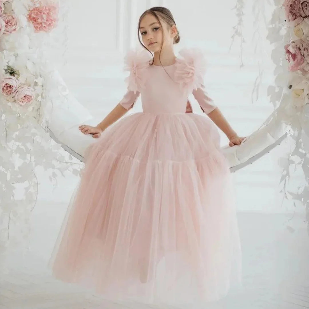 Half-Sleeve Tulle Flower Girl Dress