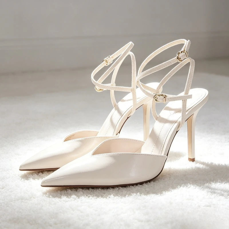 Luxury Designer Brand Heels For Women Sexy Pointed Toe Naked Strap Design Heeled Sandals Elegant Wedding Bridal Shoe Party Shoes