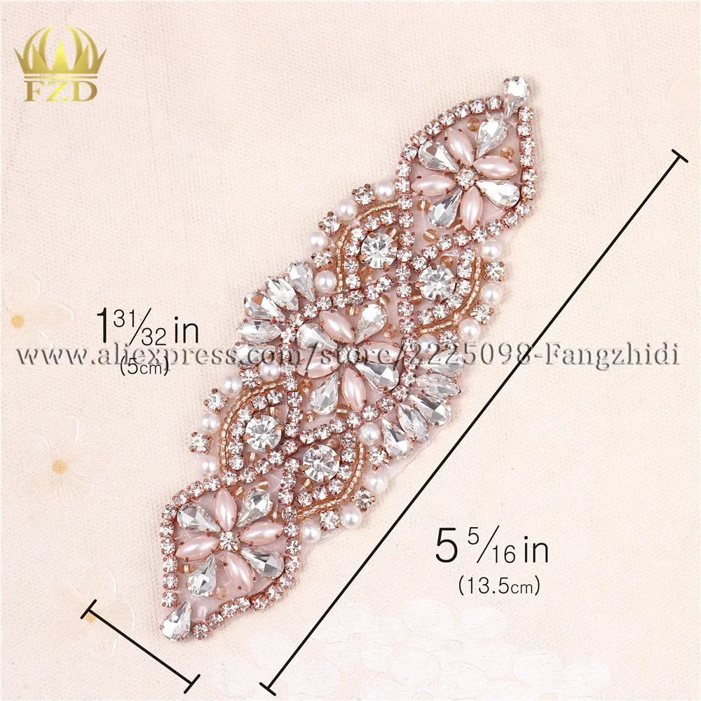 1 Pieces Wedding Rhinestones Dress Accessories Applique Gold Claw Sliver Motif Crystals Sewing Beaded Patches For Bridal Garter