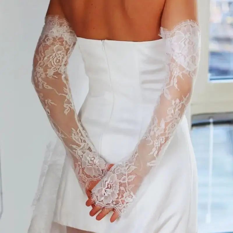Long Sheer Bridal Gloves Elegant Lace Flower Fingerless Arm Sleeves for Weddings