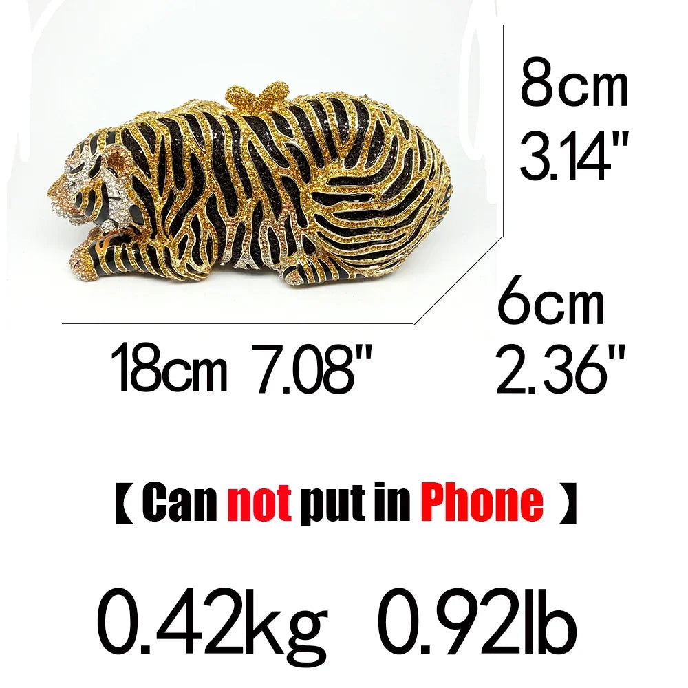 Boutique De FGG (in stock) Women Gold Tiger Clutch Minaudiere Evening Bags Diamond Wedding Handbag Bridal Purse Party Dinner Bag