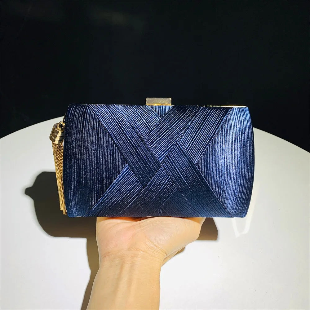 Fashion Luxury Silk Fabric Dinner Handbag Tassel Elegant Evening Banquet Bag Chain Square Bridal Clutch Bag Ladies