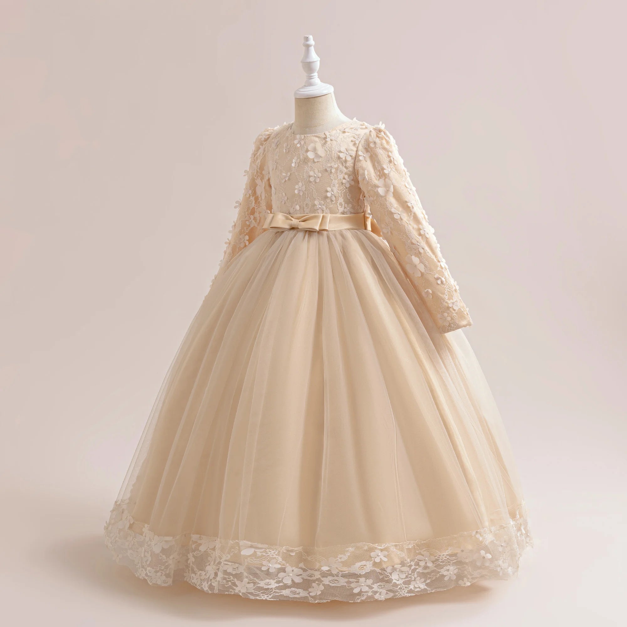 Long-Sleeve Lace Junior Bridesmaid Dress