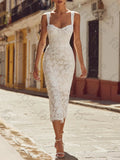 Ivory Lace Applique Midi Wedding Dress