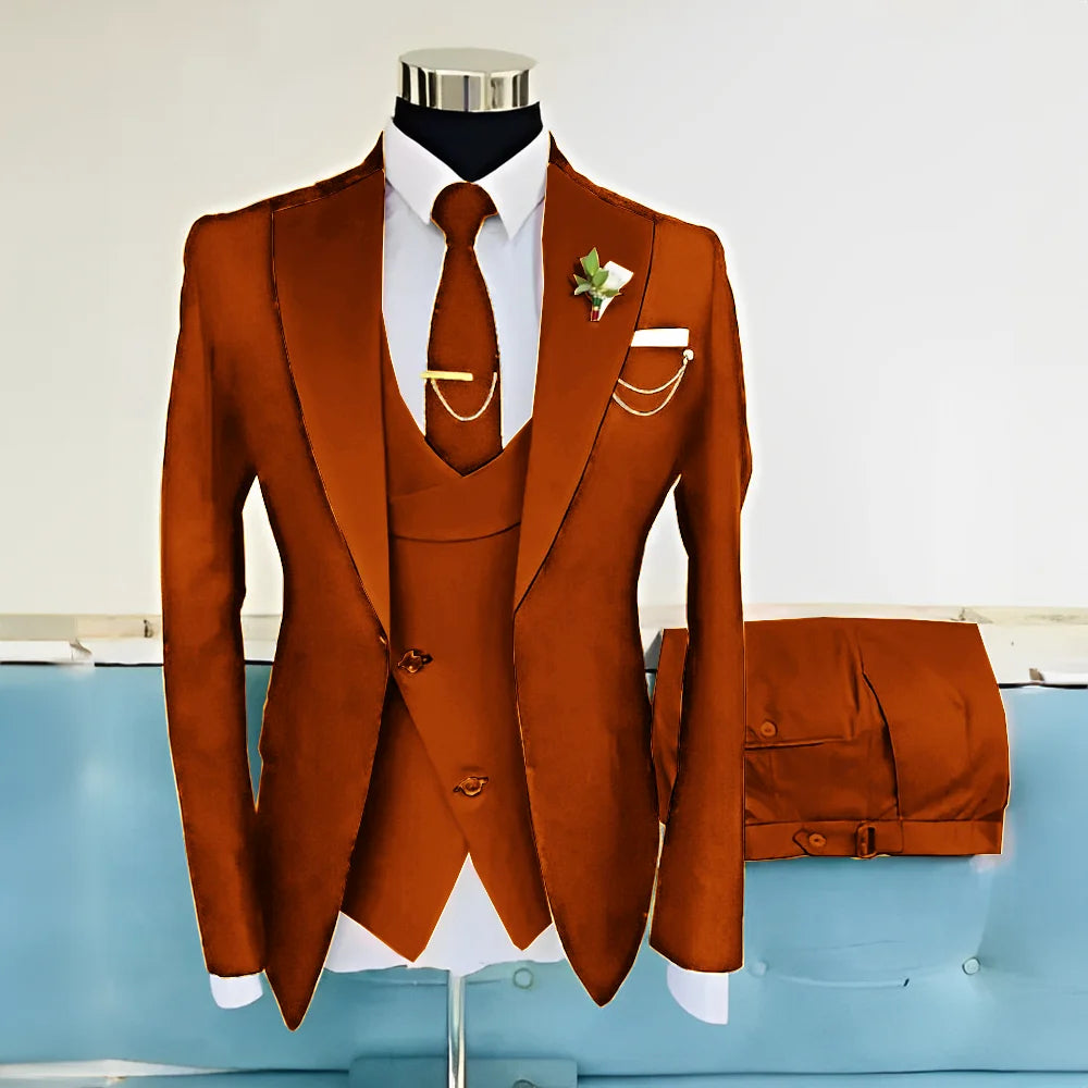 Royal Blue Suit for Mens Wedding Dress Groom Tuxedo 3-piece Set Jacket Pants Vest Formal Elegant Men Customized Suit