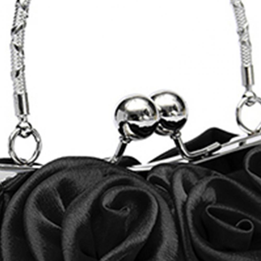 Women Girls Silk Rose Flower Handbag Wedding Bridal Clutch Bag Metal Chain Shoulder Bag Lady Crossbody Bags Purse Chic Tote Bag