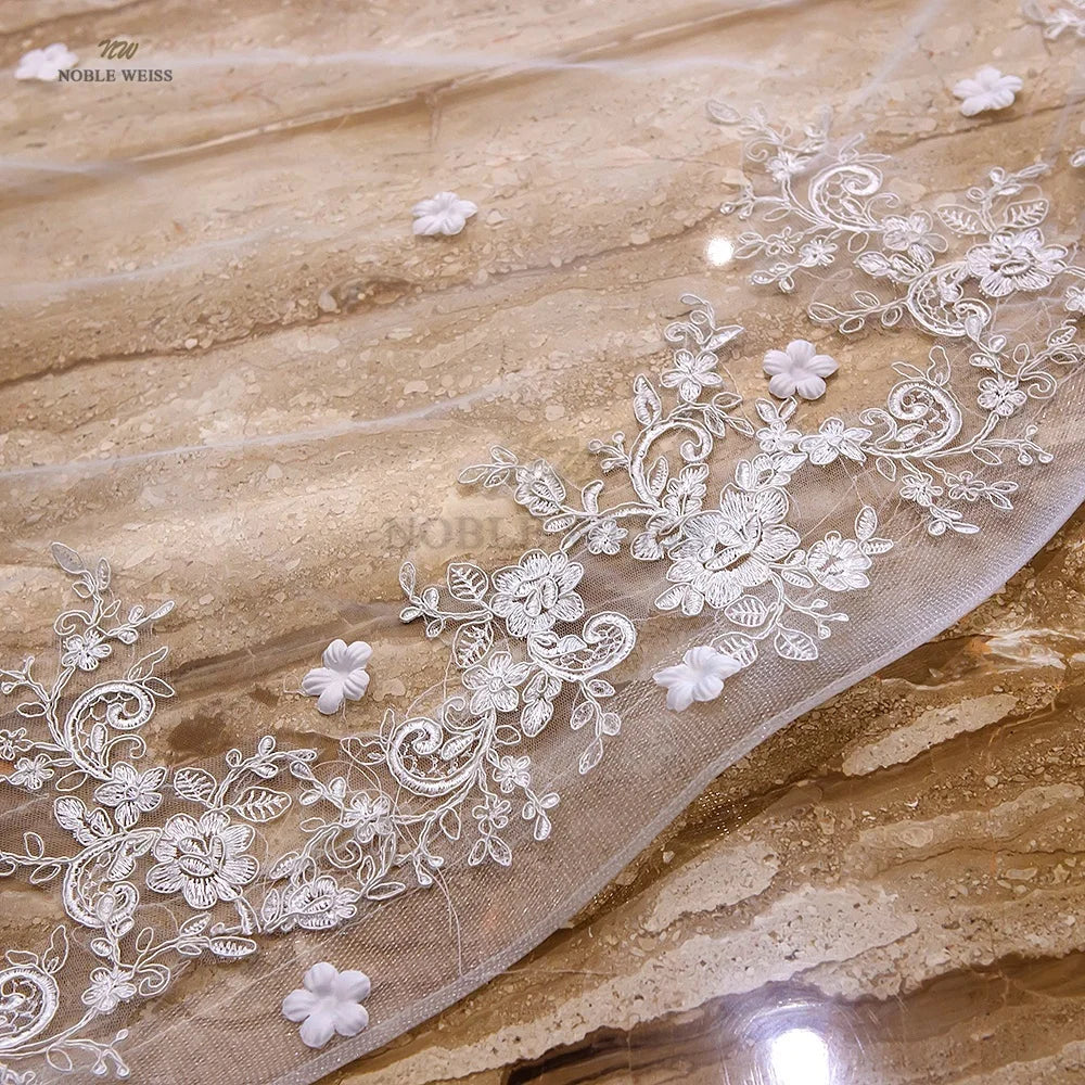Long Wedding Veils With Comb Two Layers Appliques Bride Veil Lace Edge Tulle Veils Accessories 3m*4m Customized