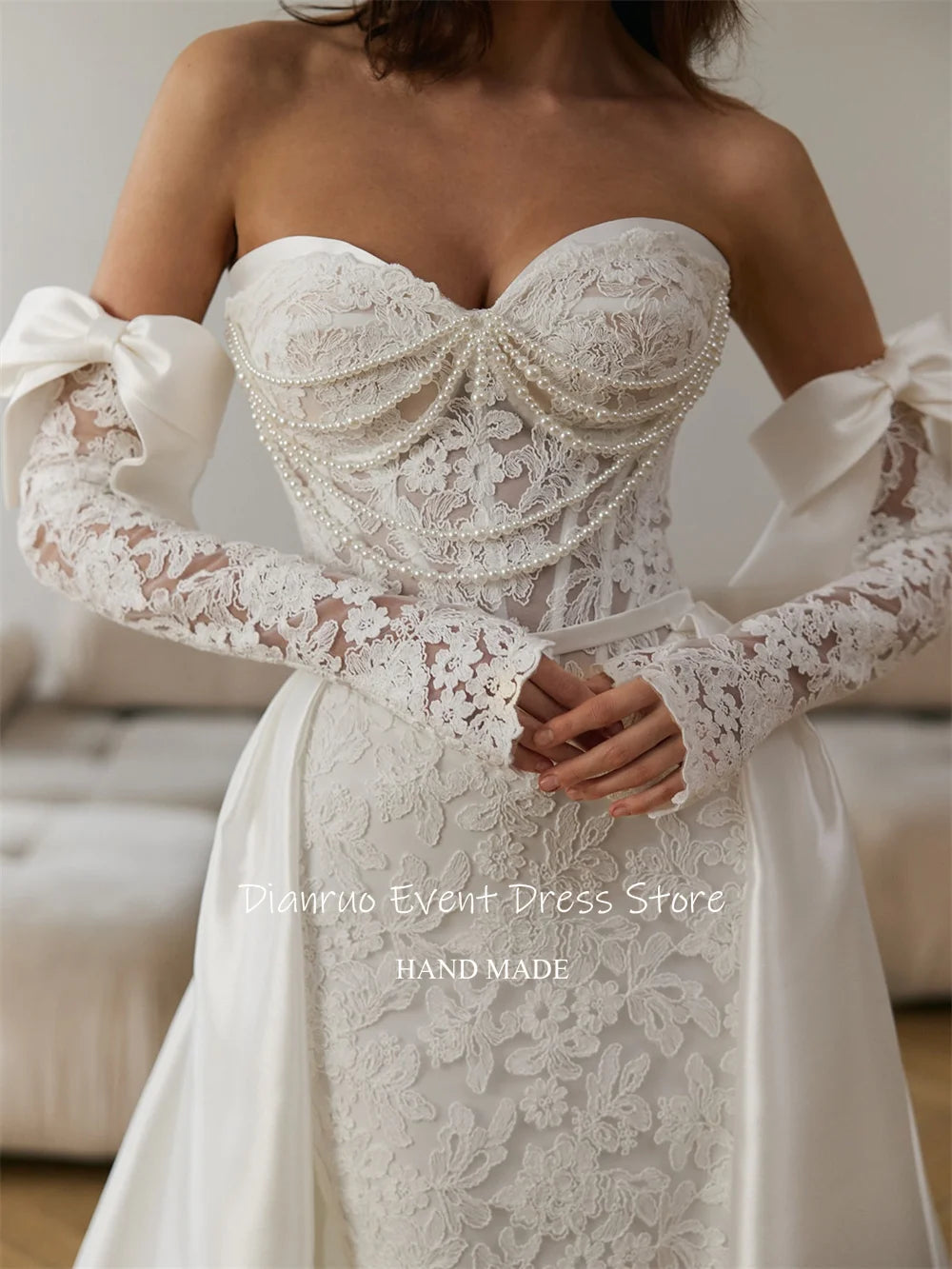 Dianruo Appliques Pearls Wedding Dresses Sweetheart Modern Robe De Mariée 2025 Lace A Line Maxi Vestido De Noiva Customized