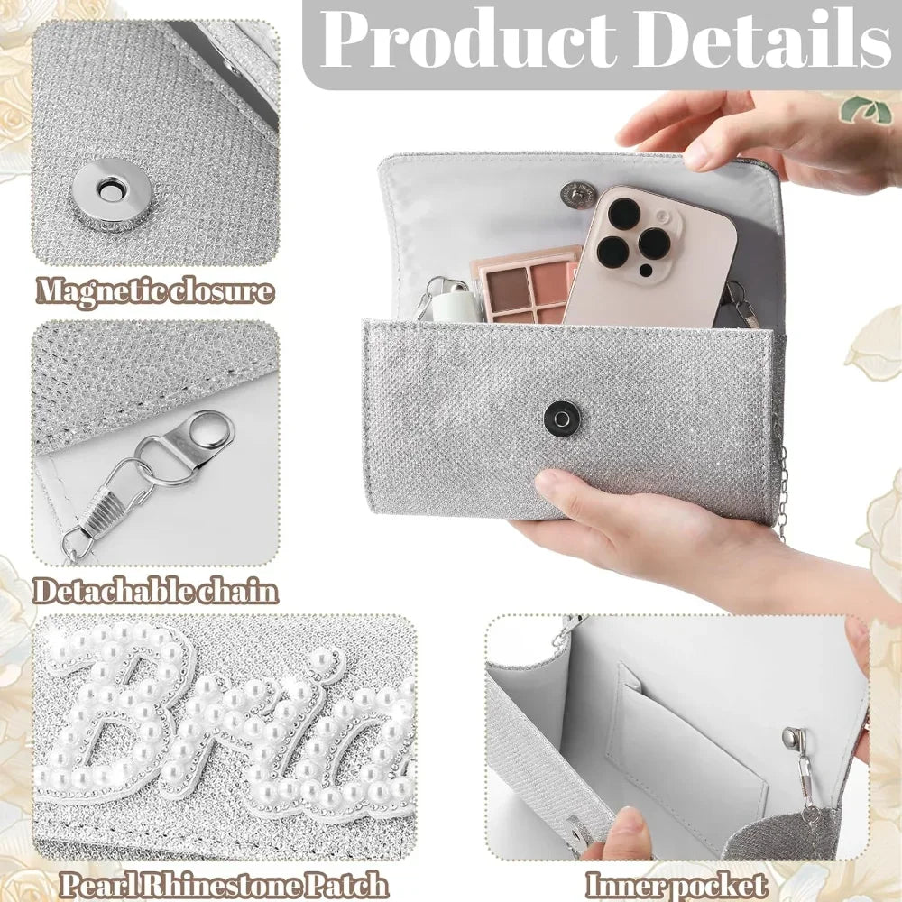 Pearl Rhinestone Letter Bride Evening Clutch Purse Wedding Honeymoon Handbag  Photo Prop Romantic Present For Bride To Be