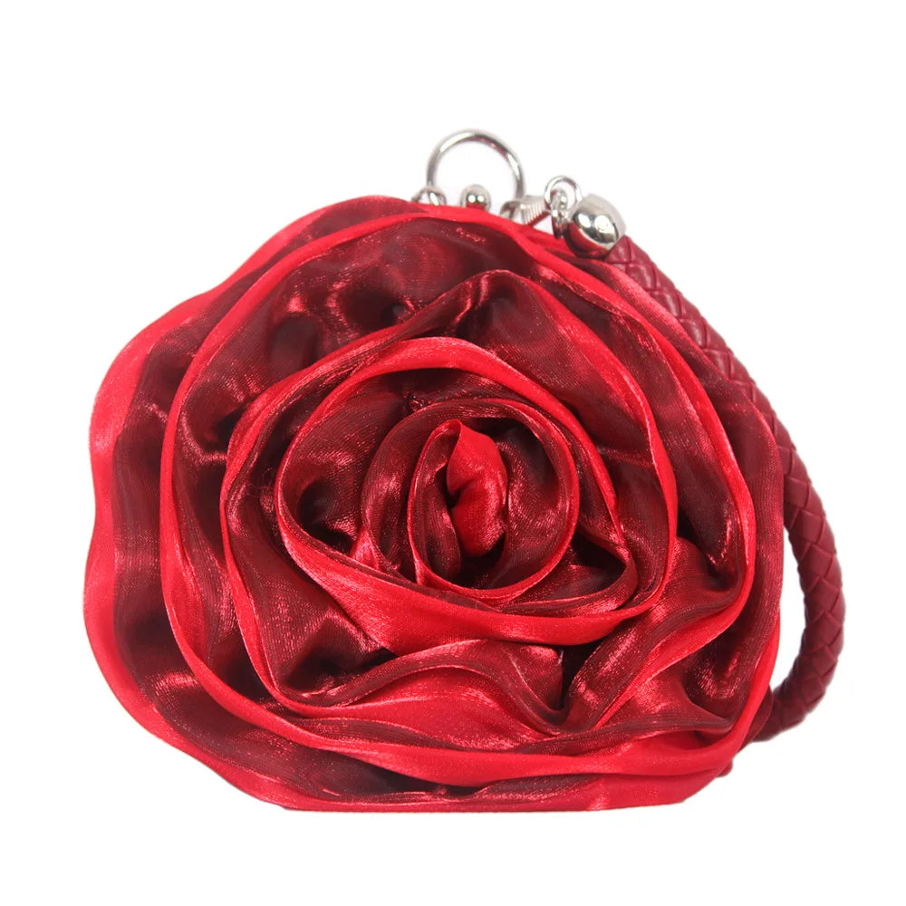Bridal Rose Flower Evening Clutch Purse Women Bag Small Handbag Lady Silk Wedding Decorate Totes Party Bridesmaid Gift Purses