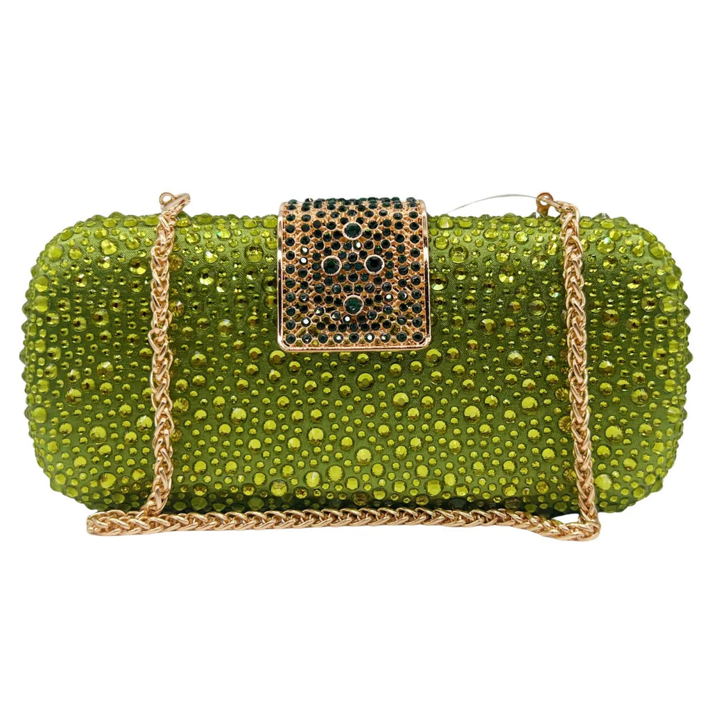 XIYUAN Women Green Crystal Evening Clutch Bag Glittering Purple Rhinestone Handbag Wedding Party Purse Full-diamond Bridal Bags