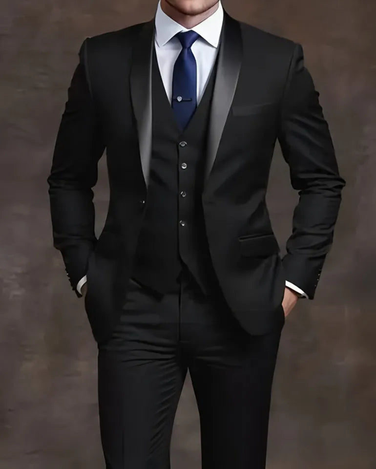 Elegant Men's Suit Sets- Slim Fit Tuxedo Set for Weddings & Formal Occasions, Black Suit