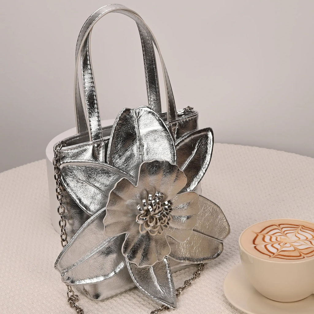 3D Floral Soft PU Leather Women Bucket Handbag Wedding Purse Dress Party Evening Bridal Clutch Bag