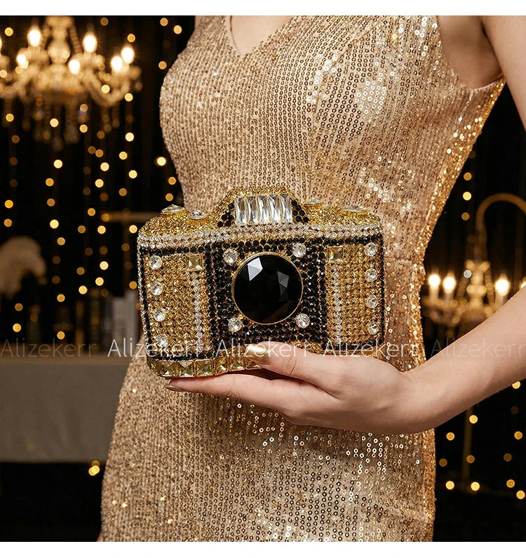 Camera-Shaped Diamond Evening Clutch