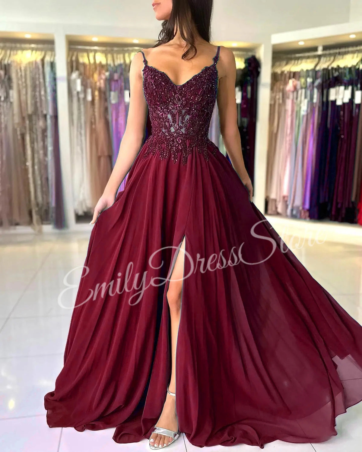 Green Chiffon Evening Dress Women Elegant Applique Suspenders Deep V-neck Backless Bridal Formal Long Ball Gowns Pageant Dress