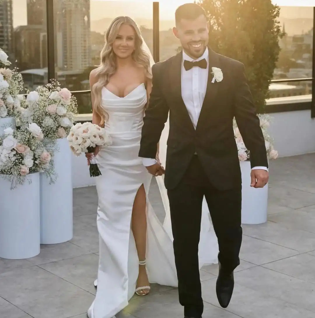 Satin Mermaid Wedding Dress with Detachable Train
