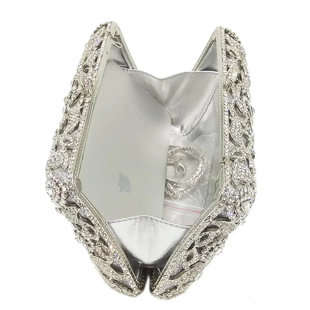 Boutique De FGG Handmade Flower Evening Bags and Clutches, Gold Rhinestone Clutch Purses and Handbags, Wedding Bridal CLutch Bag