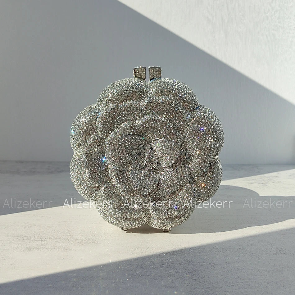 Rose-Shaped Crystal Bridal Clutch