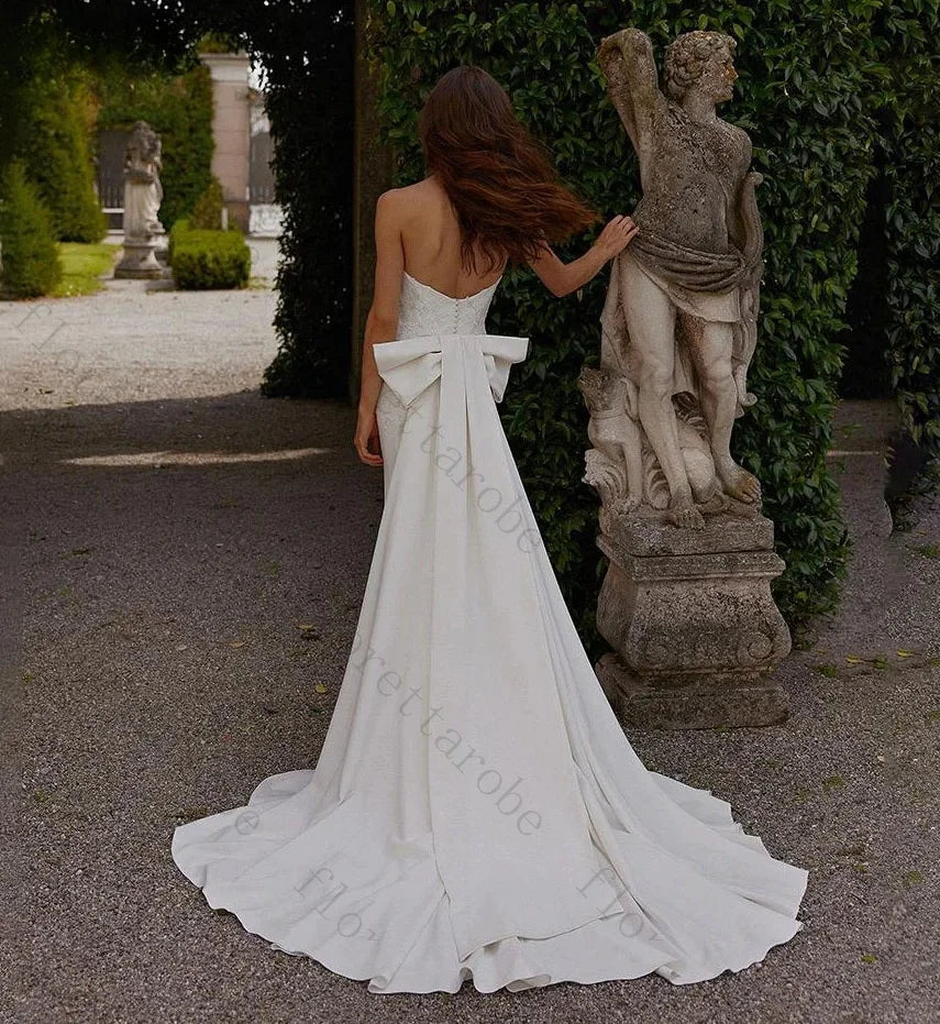 V-Neck Satin Mermaid Wedding Dress with Bow