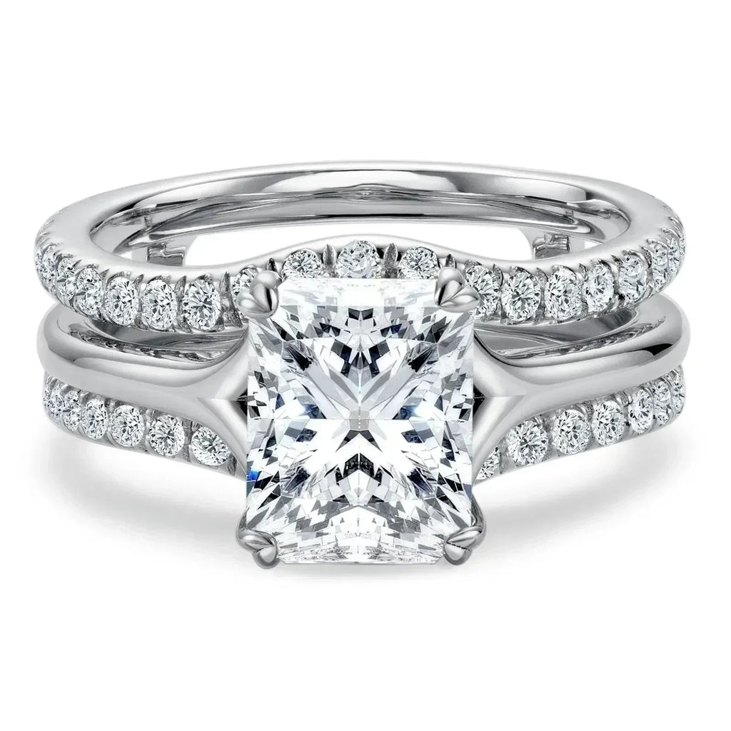 Moissanite Wedding Ring Set - 4.05cttw Radiant Cut