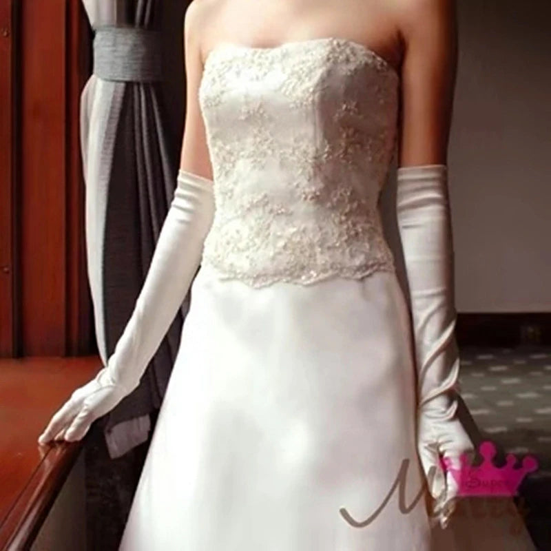 Silk Satin Bridal Gloves Over Elbow Length UV Protection Wedding Accessory Womens Stretch Elastic White Black