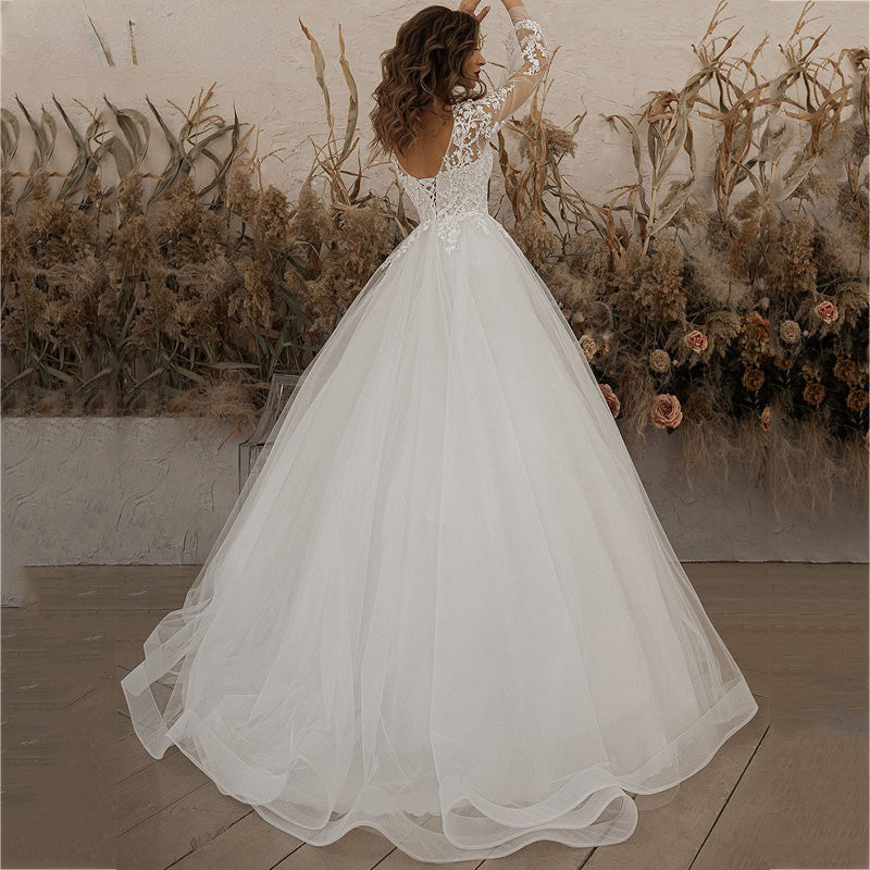Exquisite Ivory Wedding Dresses Long Sleeve Appliques Lace 3D Flowers Modern Tulle Boho Bride Gown 2023 vestidos de novia Beach