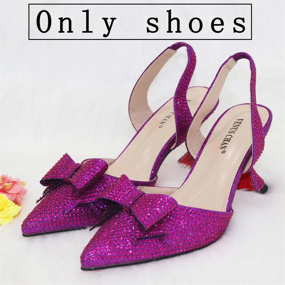 Rhinestone Bow Pointed-Toe Bridal Heel and Bag Set