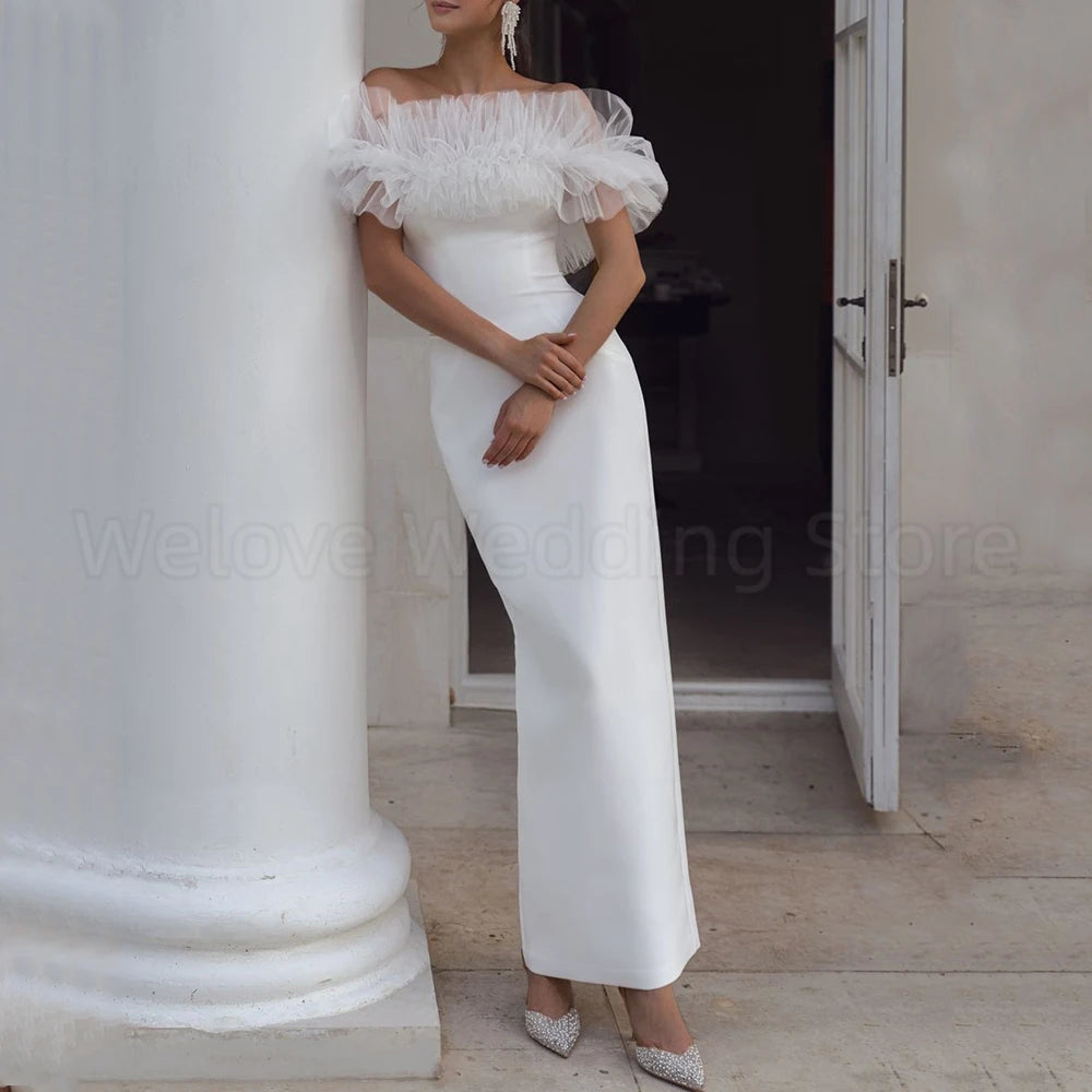 Ankle Length Off-Shoulder Sheath Wedding Dress