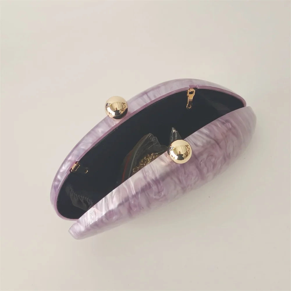 Oval Shell Acrylic Crossbody Clutch