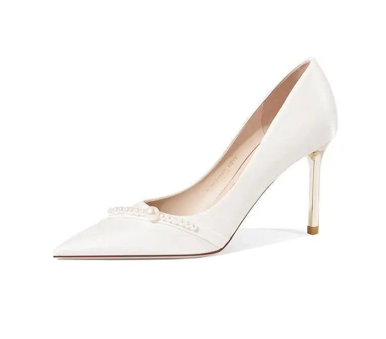 Women's Summer Footwear Bride Pumps Shoes for Woman 2025 Wedding Shoe on Heeled Pointed Toe Pearl Stilito High Heels Popular 39