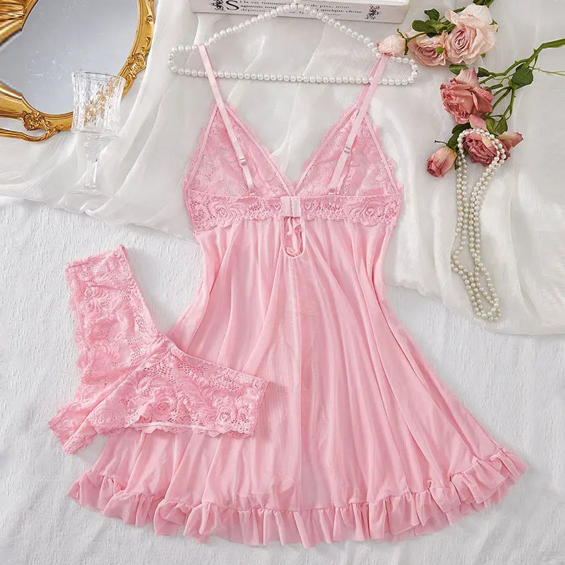 Plus Size Lace Nightgown & Thong Set